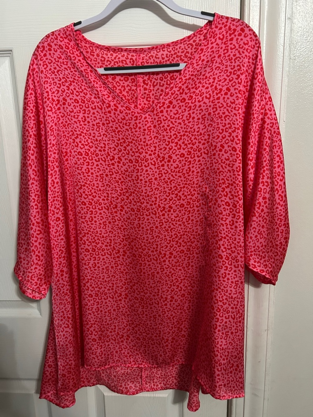 Bright Pink Leopard Print V-Neck Tunic